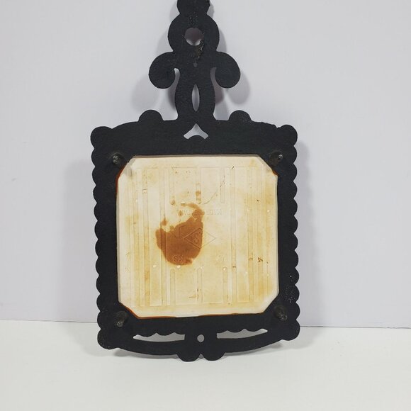 MCM Cast Metal Ceramic Tile Wall Plaque Trivet Vintage Apology Birds Flowers - Picture 4 of 14